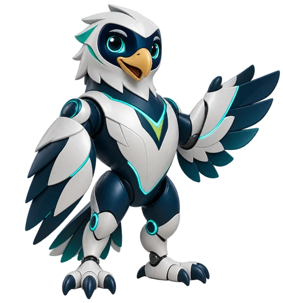 Auri, mascote da Águia: uma águia robótica simpática